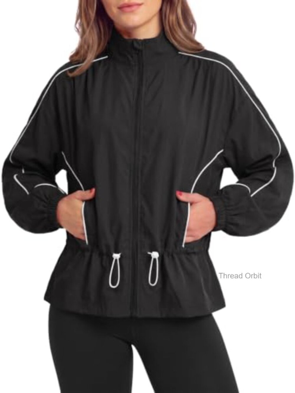Women's Lightweight Windbreaker Jacket Stand Collar Full Zip Track Jacket